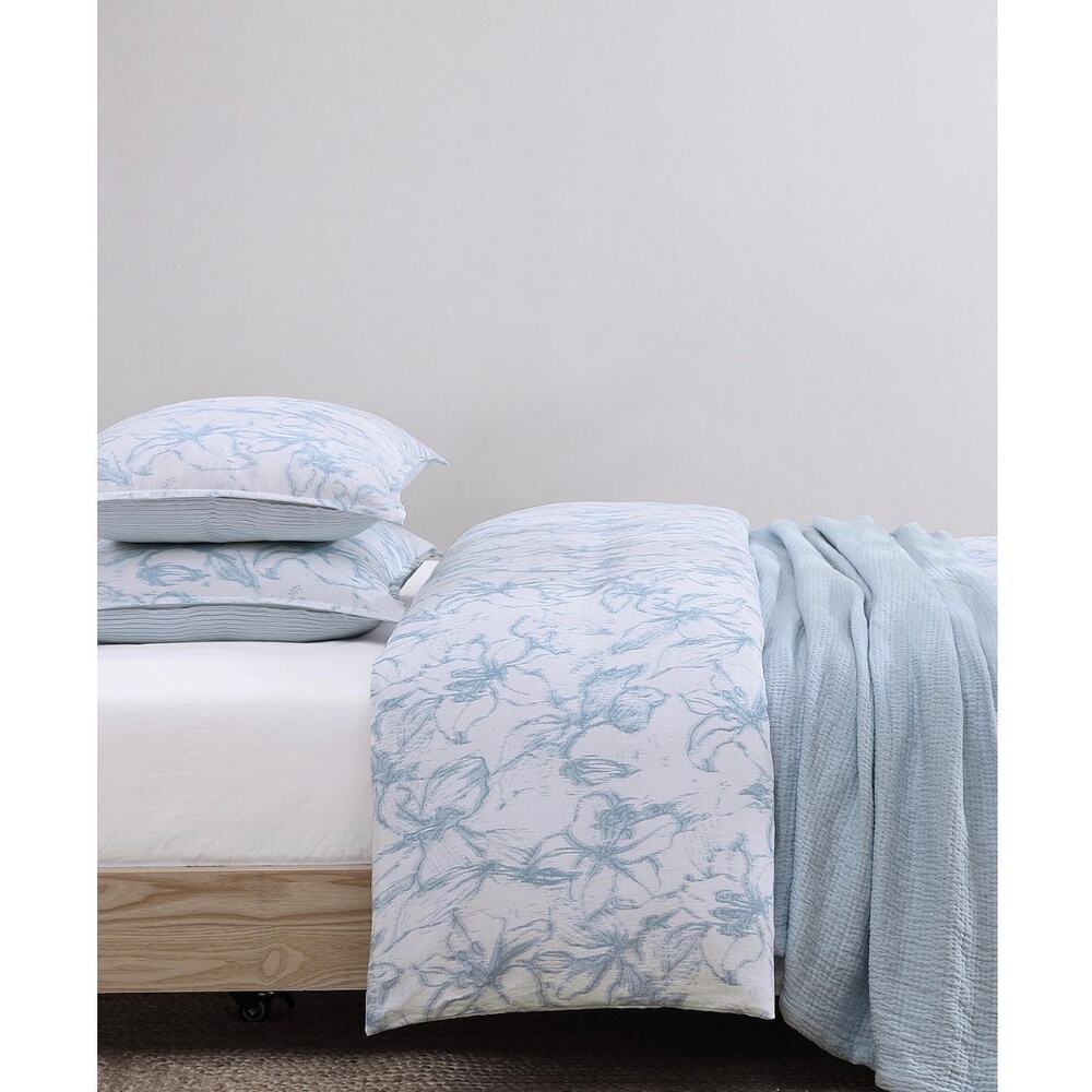 Tommy Hilfiger Full Queen Duvet Set Blue Floral 100% Cotton Slub NEW - Picture 3 of 6